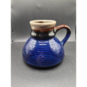 Vintage Enesco Grip Bottom Ceramic Mug Handcrafted Blue Brown Glazed Mug  Handle